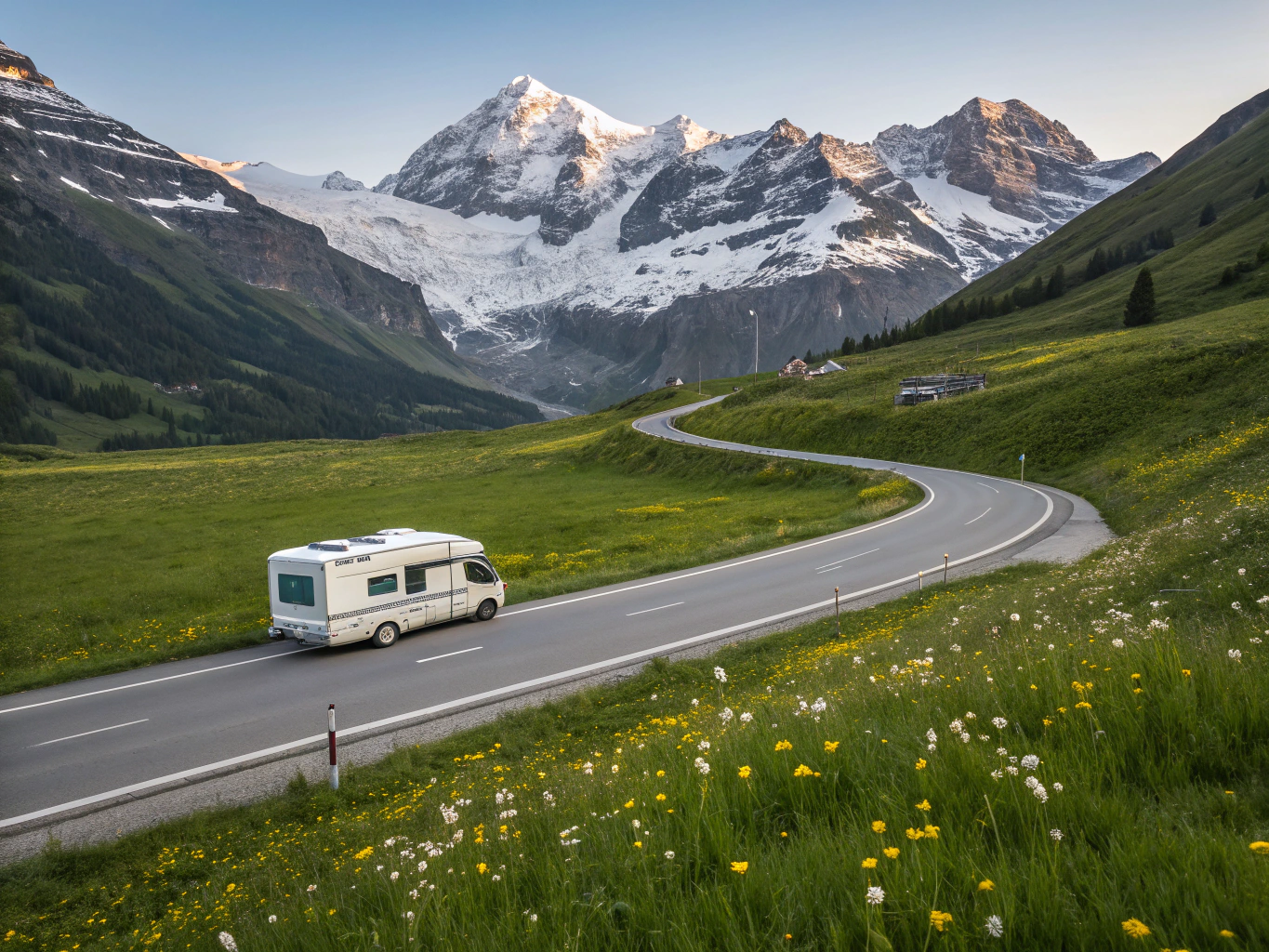 Malerische Alpenstraße mit Bergen im Hintergrund