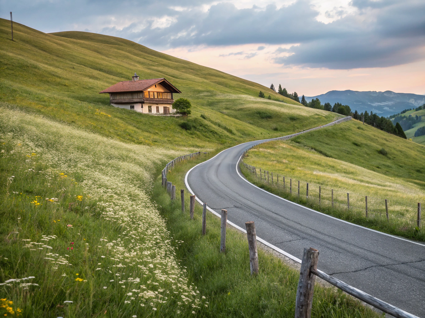 Salzburger Land Landstraße durch grüne Hügel
